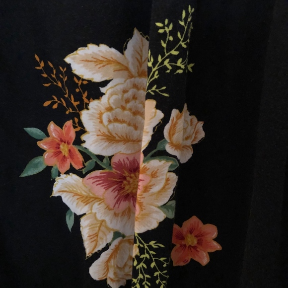 LOFT Black Floral Bouquet Smocked Flare Dress - Picture 3 of 5